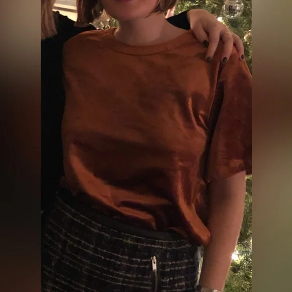 Brown Velvet Short Sleeve Top with Belt - Picture 6 of 6